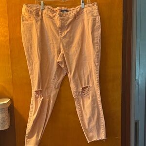 YMI Light Pink Distressed Cropped Jeans